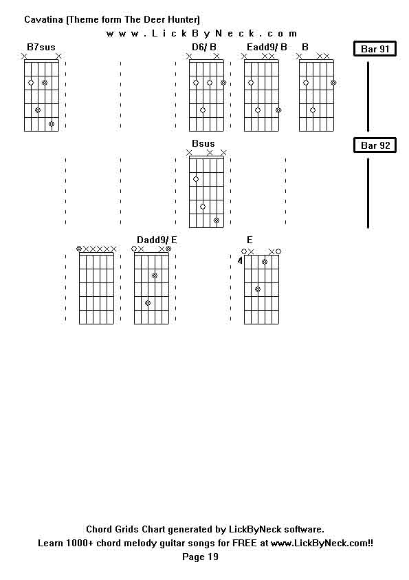 Chord Grids Chart of chord melody fingerstyle guitar song-Cavatina (Theme form The Deer Hunter),generated by LickByNeck software.